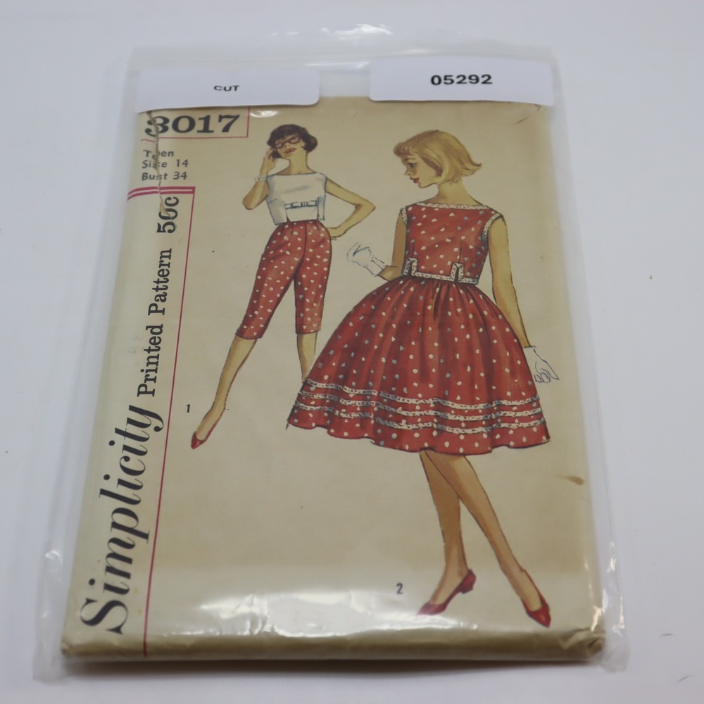 Vintage Simplicity 3017 Teen Size 14 Bust 34 Dress Overblouse Pants Pattern